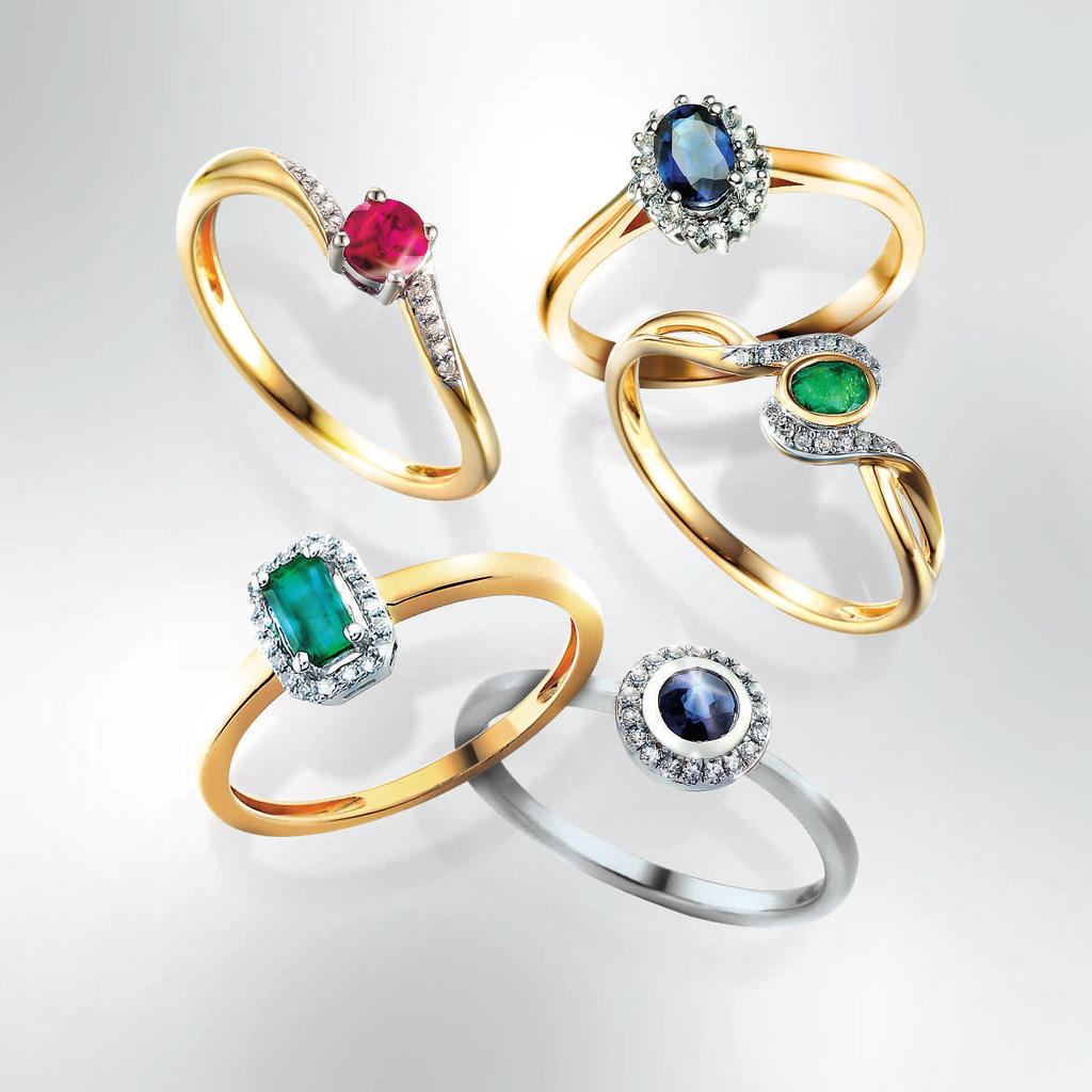 1. Prsten z kombinovaného zlata 585, diamanty, rubín, IZBR695 2. Prsten z kombinovaného zlata 585, diamanty, safír, IZBR699 3.