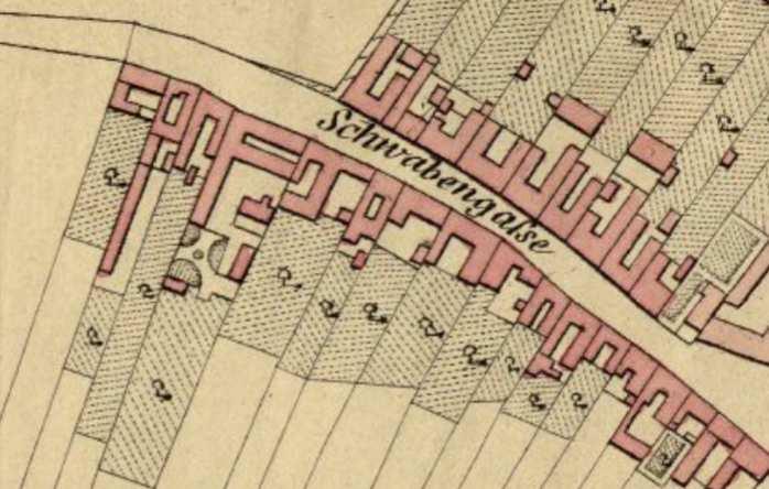 Část mapy Brna z roku 1858, na mapě je patrný klášter milosrdných sester Boromejek,