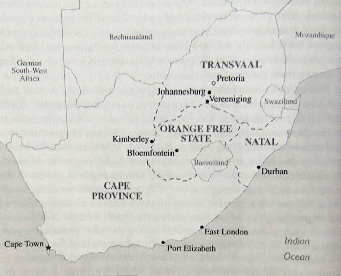 Příloha č. 4 Mapa Jihoafrické unie v roce 1910.