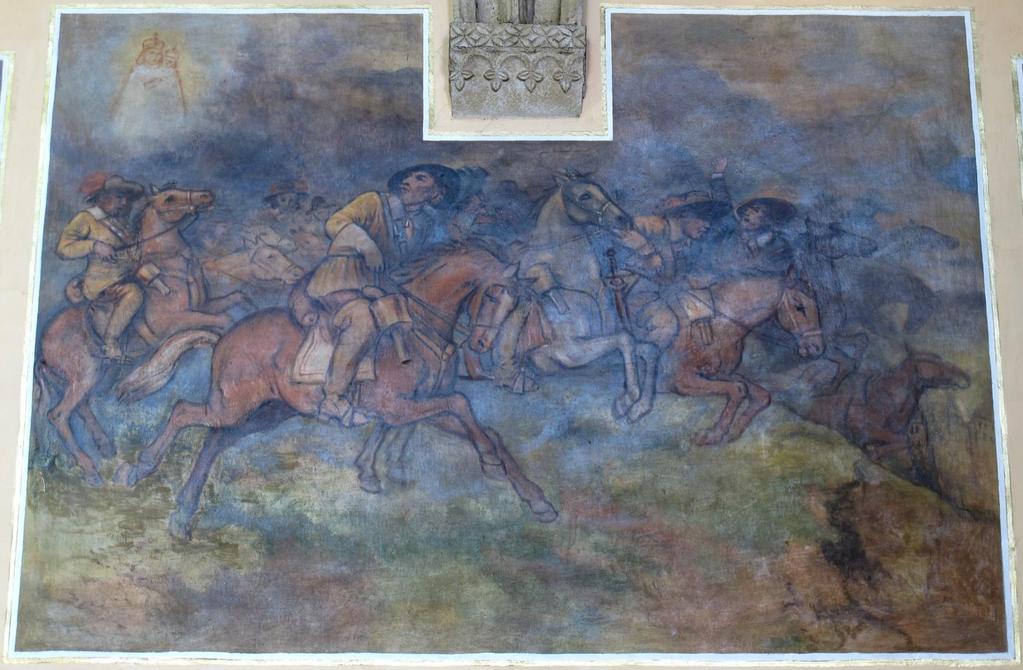 19. Zděšený útěk Švédů v husté mlze k Jaroměři, 1933, nástěnná malba,