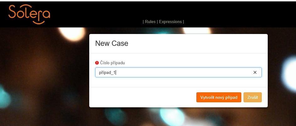 Přidělíte číslo případu a po kliknutí na tlačítko Vytvořit nový případ se Vám zobrazí Hlavní nabídka případu. Upozornění: Ve výsledku kalkulace se prozatím zobrazí maximálně prvních 10 zadaných znaků.