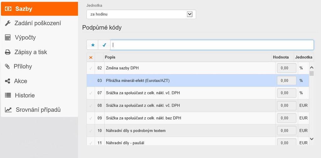 Pomocí zatrhávacího rámečku provedete výběr požadovaných PK a zadáte požadovanou hodnotu.