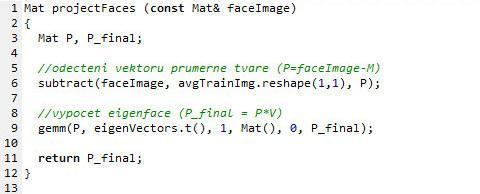 matmul.cpp od řádku 2813. Pro výpočet kovarianční matice aplikace využívá OpenCV funkci cv::calccovarmatrix() (soubor matmul.