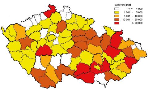 Zpravodaj ochrany lesa. Supplementum 2019 273 tis. m 3 ). Jak je z tohoto přehledu zřejmé, všude se situace v porovnání s rokem 2017 zhoršila, často velmi výrazně.