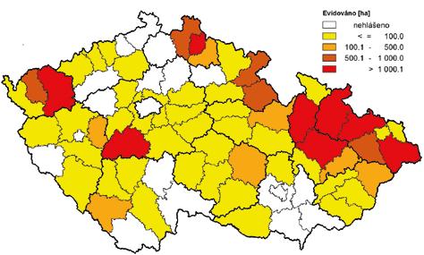Podíl větru na abiotických škodách přesáhl hranici 80 % také v kraji Královéhradeckém a Plzeňském (oba 87 %), dále v Libereckém kraji (86 %), ve Středočeském kraji (85 %) a ve Zlínském kraji (83 %).