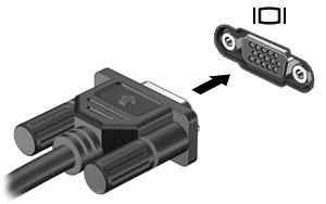 Postup připojení monitoru či projektoru: 1. Kabel VGA monitoru či projektoru připojte k portu VGA počítače tak, jak je znázorněno na obrázku. 2.