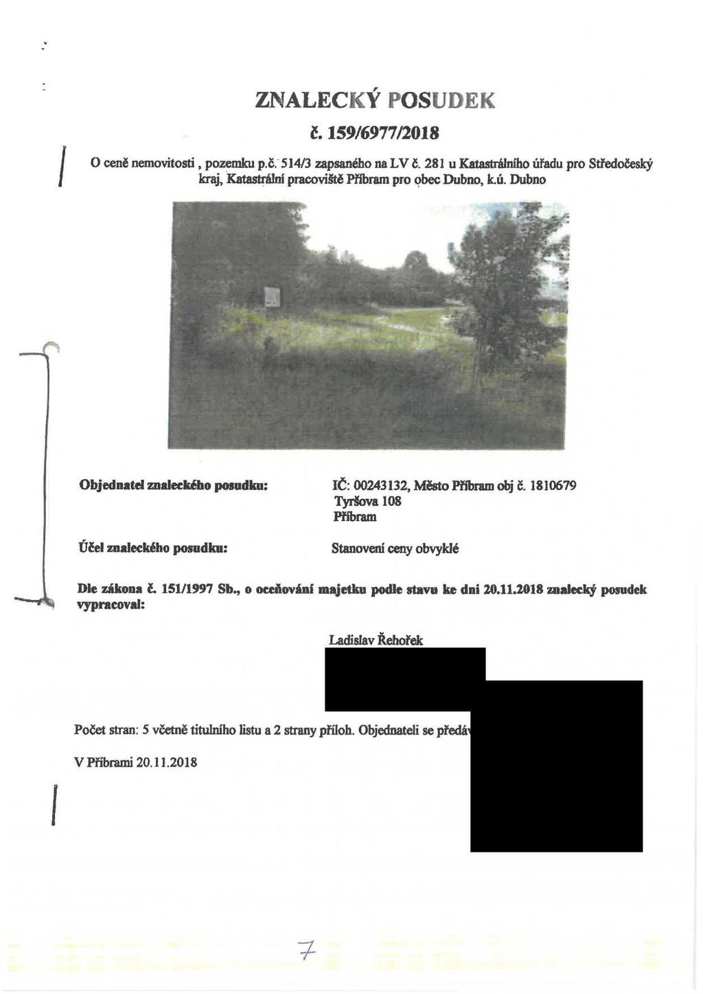 . ZNALECKÝ POSUDEK Č. 159/6977/2018 O ceně nemovitosti, pozemku p.č. 514/3 zapsaného na LV č.