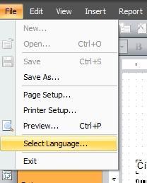 V návrháři vyberte položku File Select Language.