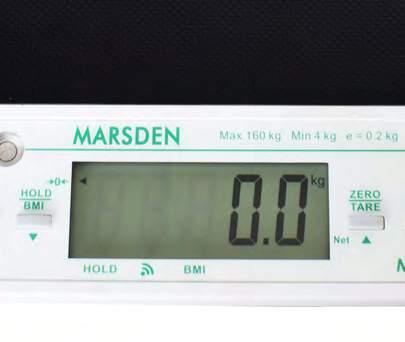 Marsden M-550/M-550BT Nášlapná váha Přesná, snadno použitelná alternativa k mechanickým vahám Velká vážicí plocha; snadno čitelný digitální displej Bluetooth konektivita pro přenos dat (M-550BT) Až