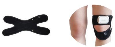 POUŽITÍ Přístroj můžete použít pro masáž kolena. Pomocí suchého zipu zle nastavit individuální velikost. KOLENO Aplikujte vodivý sprej na stříbrnou vnitřní část bandáže.