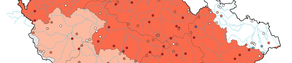 Mapa: Stav vydatnosti pramenů v květnu 2019 Zařazení na dlouhodobou měsíční křivku překročení (MKP): Vydatnost pramene nebo výška hladiny ve vrtu jsou hodnoceny podle polohy na MKP vyjádřené