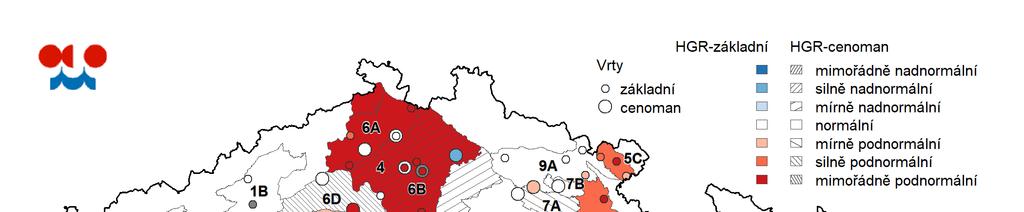 Oproti předcházejícímu měsíci došlo ke zhoršení stavu části východočeské křídy (5B, 5C). Naopak ke zlepšení došlo v části moravského terciéru (3B, 3C).