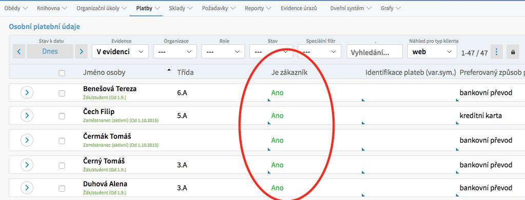 2 Variabilní symbol Tento příznak se nastavuje ke všem osobám jednotlivě. Je několik míst, přes které to lze nastavit.