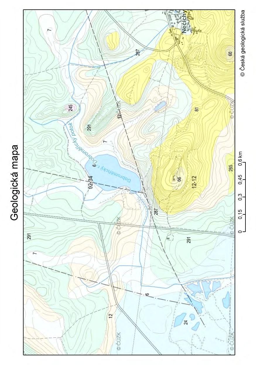 81 Obr. 7. Geologická situace Dobroměřického rybníka a jeho okolí (orig. Česká geologická služba 2017, 1: 50 000).
