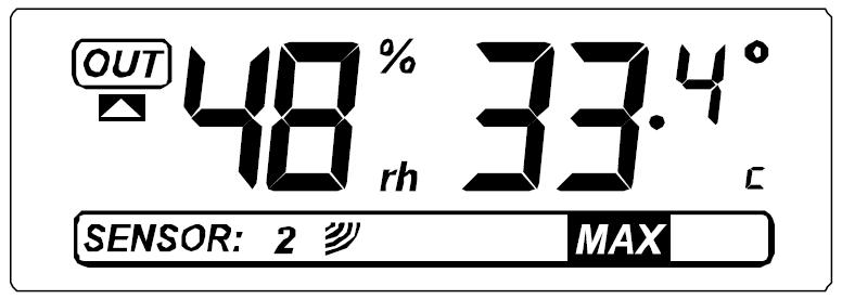 Zobrazení naměřené venkovní teploty a relativní vlhkosti vzduchu V prvním segmentu displeje meteorologické stanice (OUT) se zobrazují naměřené hodnoty venkovní teploty a relativního tlaku vzduchu