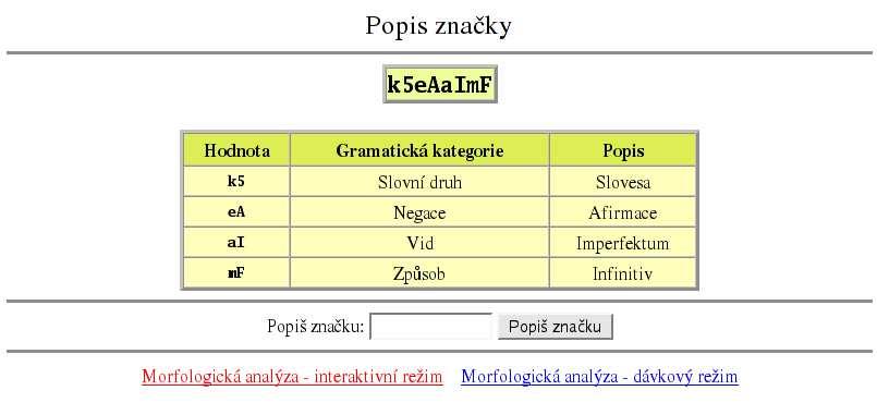 České morfologické analyzátory Morfologický analyzátor ajka webové rozhraní