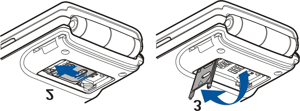 2. Dr¾ák SIM karty uvolnìte odsunutím dozadu (2) a poté jej otevøete (3). 3. Zasuòte SIM kartu do dr¾áku SIM karty (4).