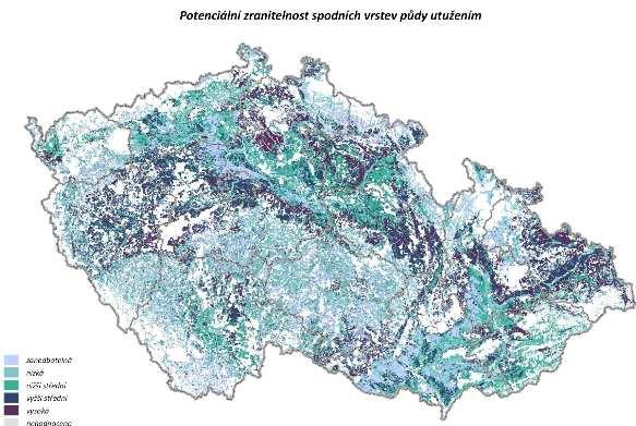 Obrázek č. 3: Potenciální zranitelnost spodních vrstev půdy utužením (www.vumop.