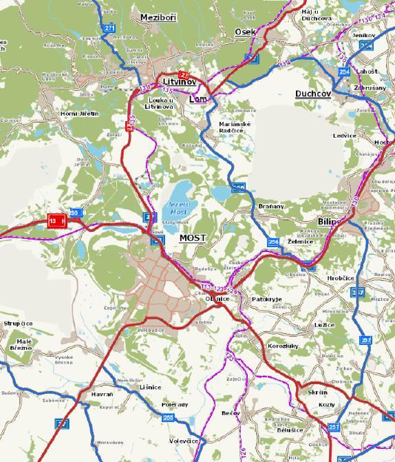 Mapa: Silniční a železniční sít na území MAS Naděje o.p.s. AUTOBUSOVÁ DOPRAVA Zdroj: https://geoportal.kr-ustecky.