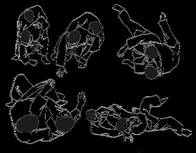 II. Kataha Žime (II) Dalších pět obrázků ukazuje škrcení z pozice, kdy je uke v parteru. Tori soupeře blokuje sevřením nohama a zatažením k sobě, vzhůru.