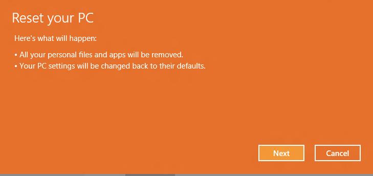 Reset PC (Oprava PC) Reset obnoví původní tovární nastavení systému. 1.