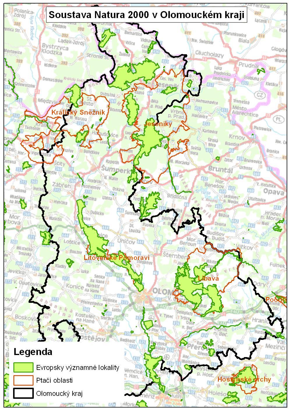 Mapa: Ptačí oblasti a evropsky významné
