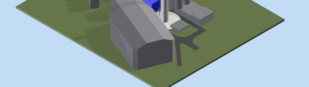dosahujících z technologických důvodů výšky až 45 m. Nové technologie jsou v zákrytu za stávajícími objekty (krytou skládkou uhlí, kotelnami kotlů K3, K4 a K5 apod.).