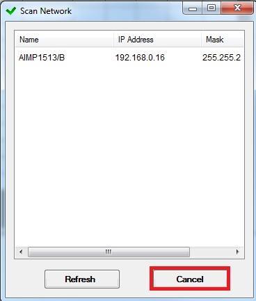 5.3. Nahrání aplikace Obr. 14 - Zavření scanu Označte IP monitor s nastavenou adresou.