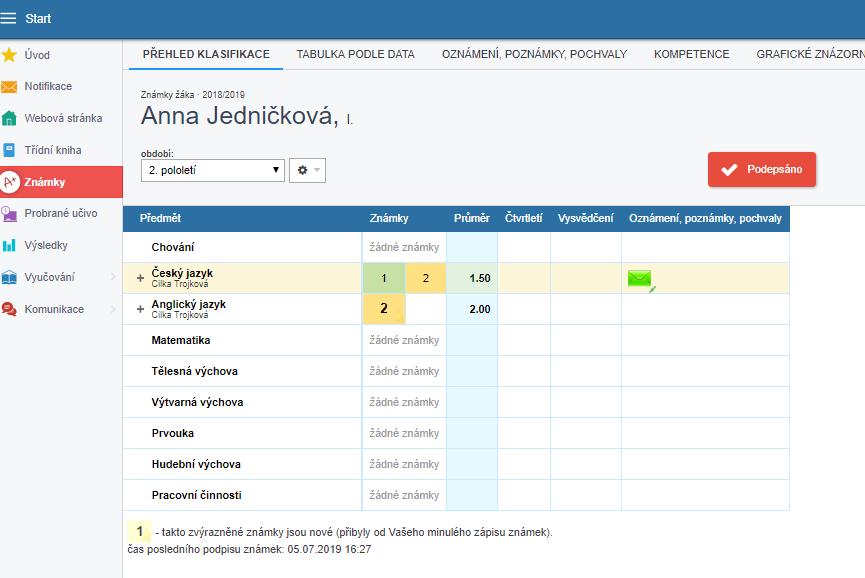 Webová stránka oficiální webové stránky školy, některé informace nejsou úplně veřejné a jsou vidět pouze pro přihlášené uživatele. 3. Třídní kniha vidíš, co bylo v jednotlivé dny a hodiny probíráno.