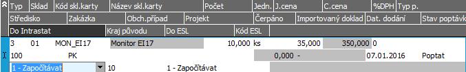prodej partnerům, ale konečnému spotřebiteli, což si chceme rozlišovat zakázkami - takže zadáme zakázku PK=Prodej koncový. Cena se nám předvyplnila výchozí cenou 35 EUR.