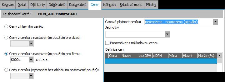 funkci Kopie (kl. zkratka F9) karty monitor MON_EI17. Kód nové karty zadáme MON_ADI, upravíme název skladové karty a uložíme. (Postup zadání karty jsme probrali v kap. Skladové karty).