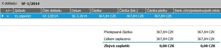 platební příkaz), systém by na takovou skutečnost upozornil, aby nedošlo ke zbytečným přeplatkům. Podrobněji viz help, kap. Vzájemné zápočty (VZ).