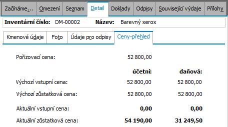 V tomto případě není koncová zůstatková cena nulová. Celkový odpis za období vyřazení je 50% částky odpisu vyplývajícího z odpisového algoritmu pro dané období, pokud by majetek nebyl vyřazen.