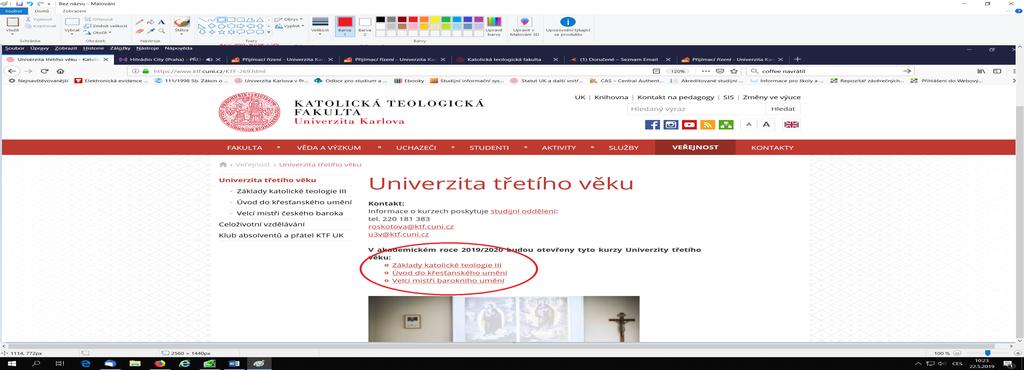 Po kliknutí na volbu kurzů pro Univerzitu třetího věku,