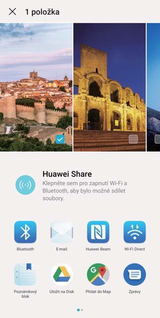 Připojení zařízení Huawei Share Používání funkce Huawei Share pro odesílání souborů: Vyberte soubory, které chcete sdílet, a poté klepněte na položku Sdílet.