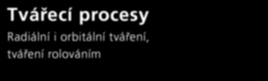 TVÁŘECÍ PROCESY Tvářecí procesy Radiální i orbitální tváření, tváření rolováním Procesy Aplikace určuje proces.