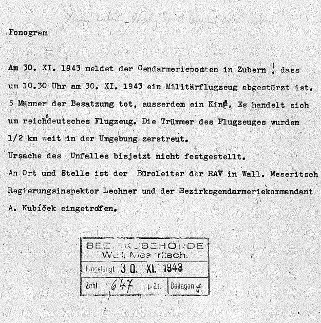 4 Více podrobností obsahuje "meldung" z následujícího dne, tedy 1. prosince 1943.