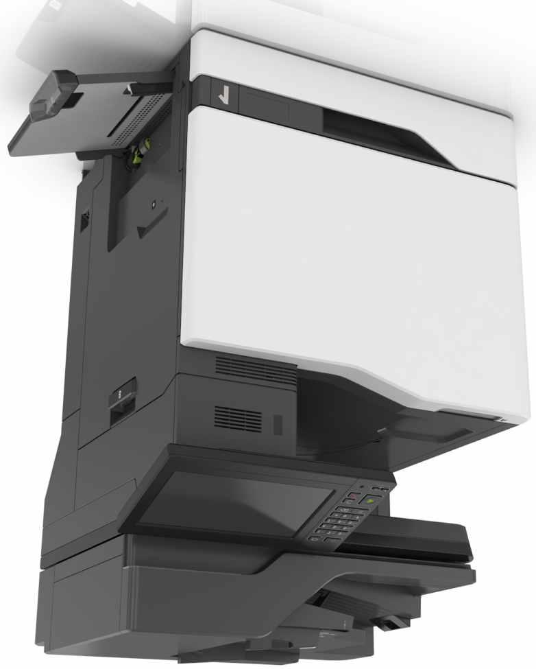 Informace o tiskárně 12 Základní model 1 Podavač ADF (automatický podavač dokumentů) 2 Ovládací panel 3 Standardní zásobník 4 Standardní zásobník na 550 listů 5 Univerzální podavač 6 Snímač blízkosti