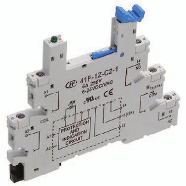 Ultratenké průmyslové relé s paticí řady HF41F Technické parametry: úzké provedení 5 (relé), 6,2 (patice) spínaná zátěž: 6 A / 250 V AC / 30 V DC 1 přepínací kontakt napájení 12 V DC, 24 V DC