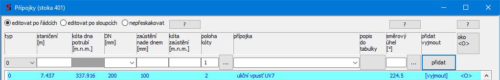 Lokalizace přípojky (a uliční vpusti) do podélného profilu V parametrech programu na záložce Úprava je přepínač:. Tento přepínač rozhoduje o způsobu popisu přípojky na výkresu přípojky.