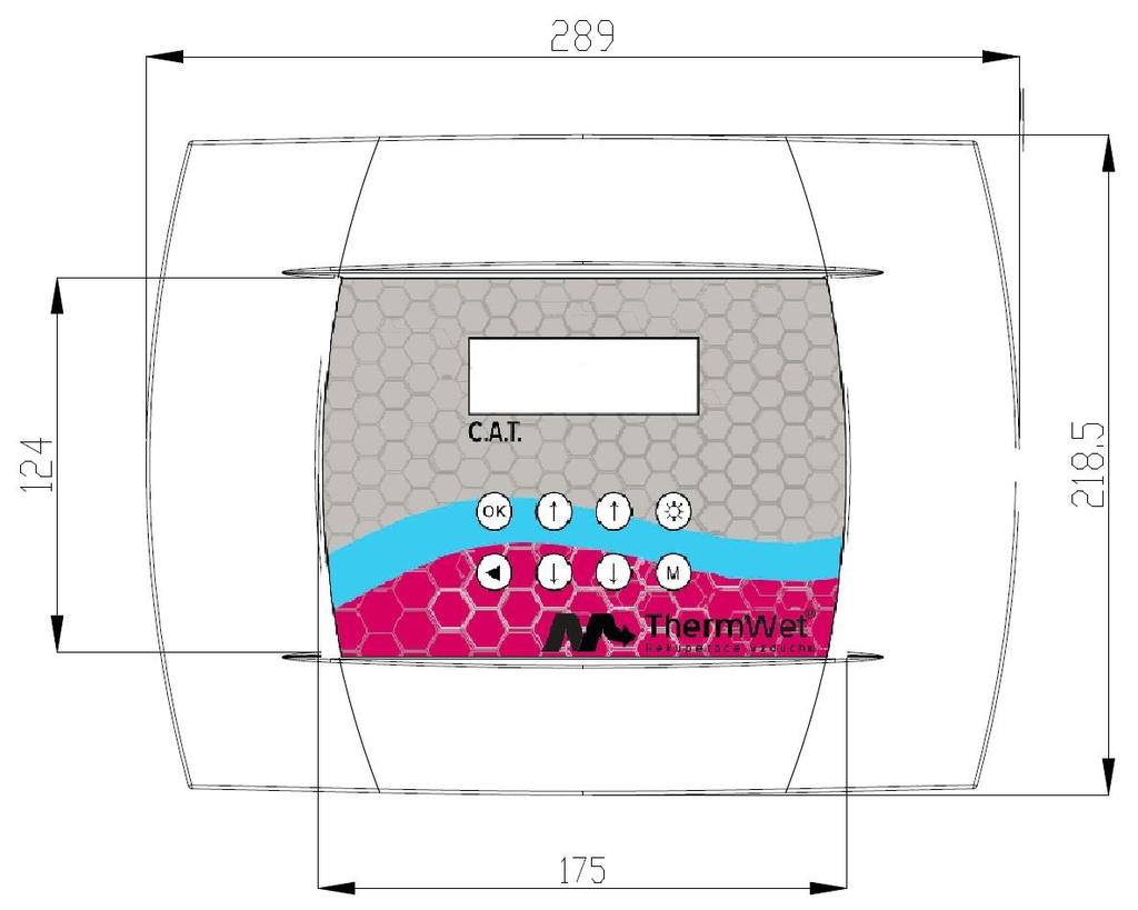 2.1 Rozměry řídícího panelu C.A.T. 3 Montážní postup Před montáží se ujistěte, že je zařízení nepoškozené a balení obsahuje všechny komponenty. Základní balení obsahuje: 1 ks ovládací panel C.A.T 4 ks šroubky pro upevnění klávesnicového krytu Rozšířené balení obsahuje: 1 ks ovládací panel C.