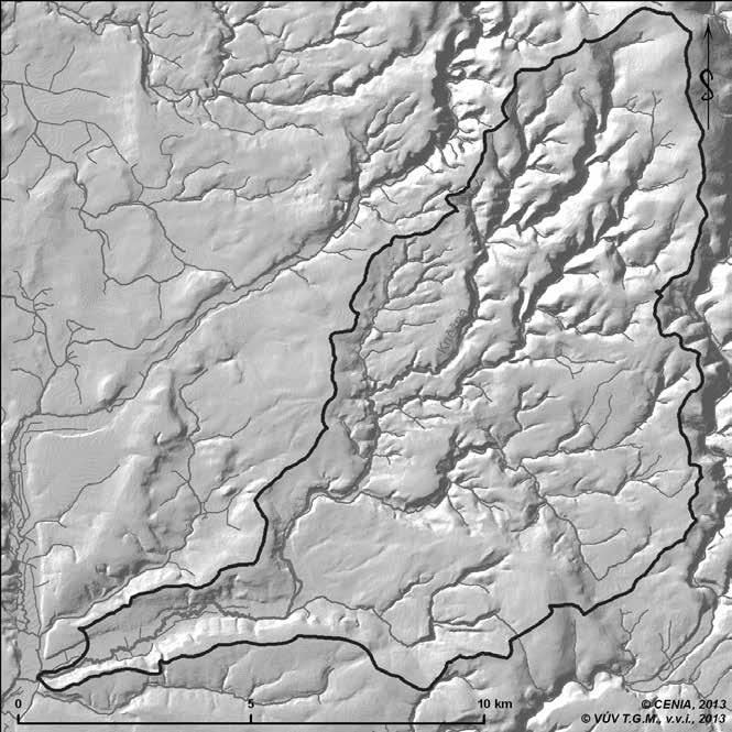Obr. 1: Mapka znázorňující půdorys říční sítě povodí Kněžné (sestavil J. Tračík). Fig. 1: The map illustrating the ground plan of the stream net of the river basin of the Kněžná river (set by J.