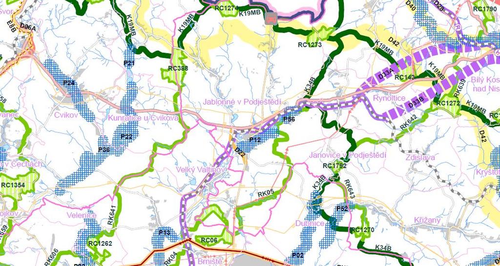 Průběžná trasa regionálního biokoridoru RK05 vymezeného v návrhu Územního plánu Jablonné v Podještědí je detailně znázorněna v již zmíněném dokumentu názvem Soulad vymezení trasy regionálního