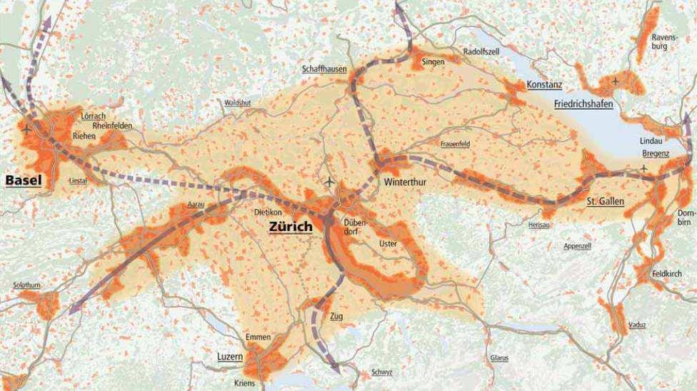 «Interkomunální» a «metropolitní» Několik regionálních prostorů 1 Prostor metropole Andelfingen Bülach Winterthur