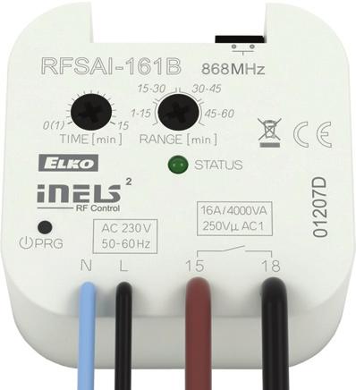56 RFSAI-161B Automatické ovládání světel RFSAI-161B /30V RFSAI-161B /10V RFSAI-161B /4V Spínací prvek s 1 výstupním kanálem slouží v kombinaci s detektory pro automatické řízení osvětlení.
