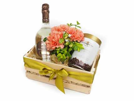 Dárková bedýnka Christmas Corvo Prosecco na chuť Červené víno Corvo 0,375 l La Palette belgické pralinky 65 g Živá květina Cold Wine 9,5 0,2 l Baby Willie s Cacao Las Trincheras Gold 72% hořká 26 g