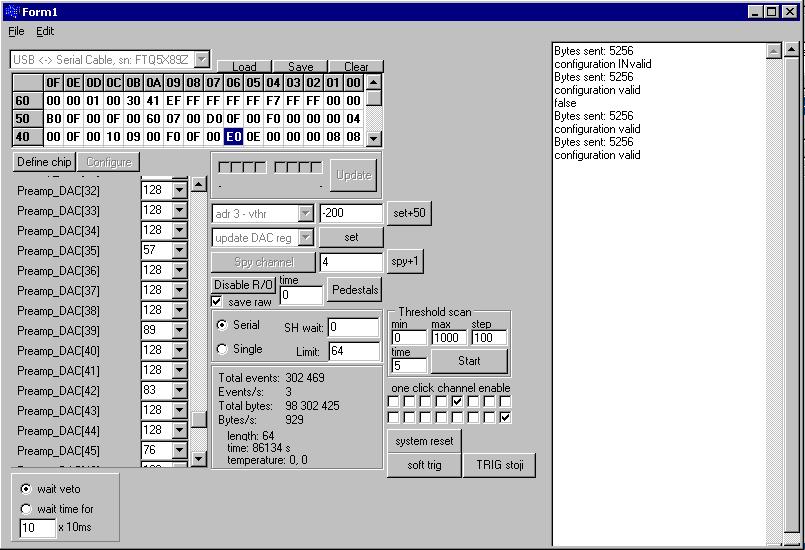 Figure 44: The main window of the acquisition software is depicted. The main form was developed not to be dedicated for the specific ASIC.