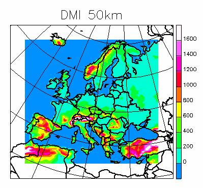 využívá jednu vrstvu. Časový krok modelu je 5 minut. HIRHAM používá fyzikální parametrizace obsažené v modelu všeobecné cirkulace ECHAM (Roeckner et al., 1996). Na obr. 1.4 je zachycena integrovaná oblast modelu.