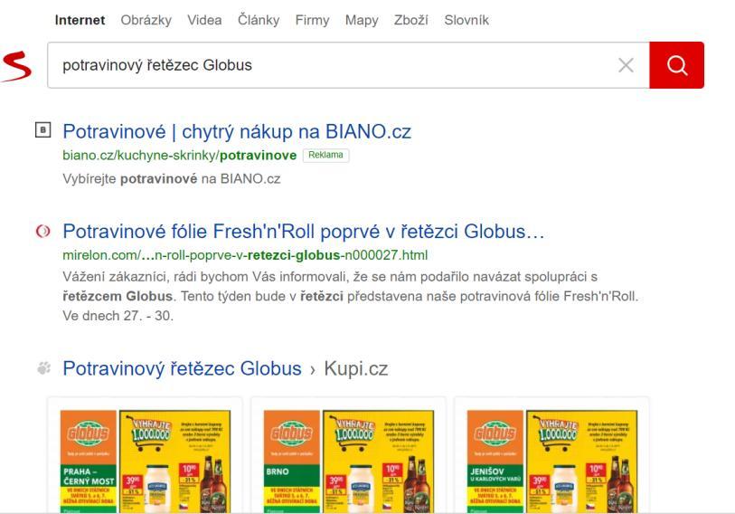 Obrázek 6: Příklad reklamy ve vyhledávači Seznam.cz (Zdroj: https://search.seznam.cz/?