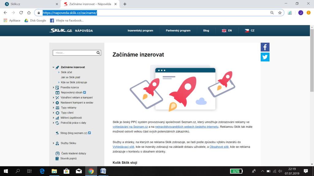 měření úspěšnosti Obrázek 8: Sklik.cz - nápověda (Zdroj: https://napoveda.sklik.cz/zaciname/) 2.3.2.4 Reklama na sociálních sítích Reklama na sociálních sítích je fenoménem současné doby.